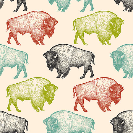 Seamless pattern with animal Bison.